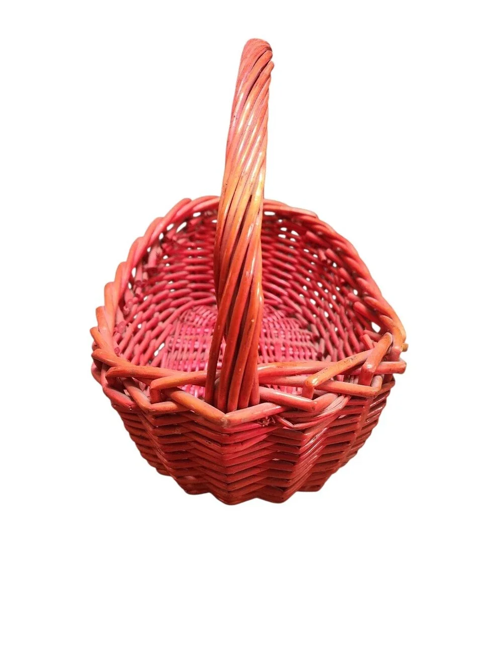 Vintage Woven Red Picnic Basket with Handle